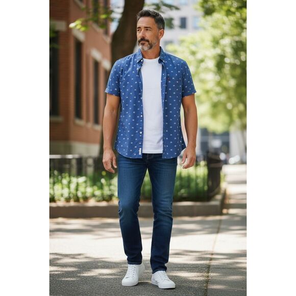 Vineyard Vines Other - Vineyard Vines Men's Navy Blue Fishbone Short Sleeve Murray Shirt Size Medium